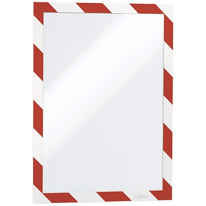 Durable Duraframe Adhesive Hazard Frame, A4, Red & White, Pack of 2 Durable Duraframe Adhesive Hazard Frame, A4, Red & White, Pack of 2