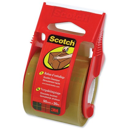 Scotch Packaging Tape Classic Quality in Dispenser for up to 5kg 50mmx20m Buff Ref C5020D
