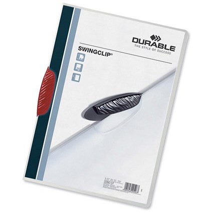 Durable Swingclip Folder Polypropylene Capacity 30 Sheets A4 Red [Pack 25]