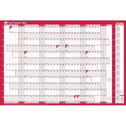 Sasco 2025 Compact Year Wall Planner 610W x 405mmH Landscape With Wet Wipe Pen & Sticker Pack Unmounted -