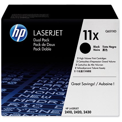 Hewlett Packard [HP] No. 11X Laser Toner Cartridge Page Life 12000pp Black Ref Q6511XD [Dual Pack]