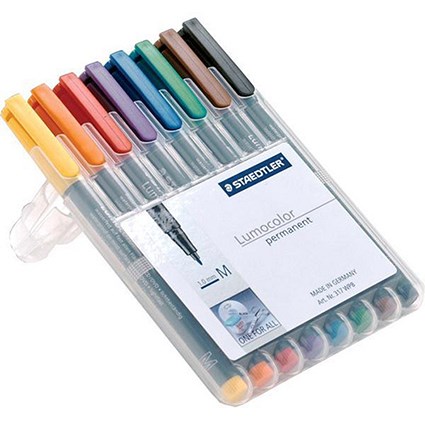 Staedtler 317 Lumocolor Pen / Permanent / Medium / Assorted Colours / Wallet of 8