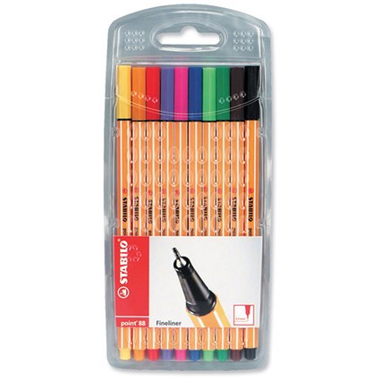 Stabilo Point 88 Fineliner Pen Water-based 0.8mm Tip 0.4mm Line Assorted [Pack 10]