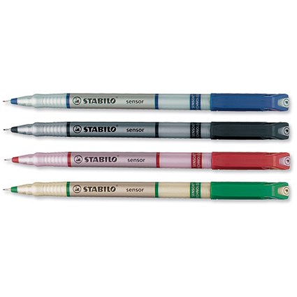 Stabilo Sensor 189 Fineliner Pen Water-based Ink 0.8 Tip 0.3mm Line Assorted [Wallet 4]