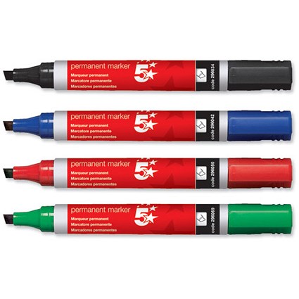 5 Star Permanent Marker / Chisel / Assorted Colours / Wallet of 4