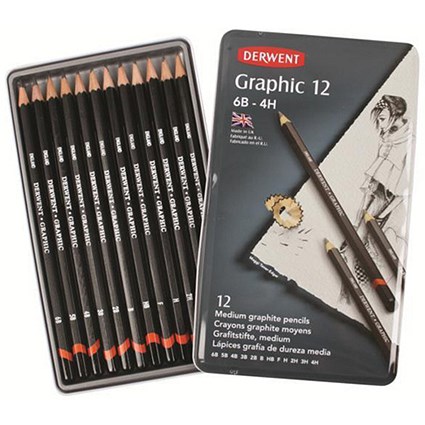 Derwent Graphic Pencils / Designer Graphite / 6B-4H / Pack of 12