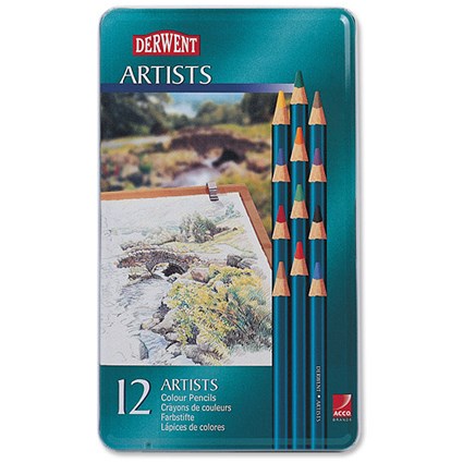 Derwent Artists Pencils Round-barrelled Smooth-textured Assorted Colours [Pack 12]