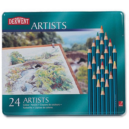 Derwent Artists Pencils Round-barrelled Smooth-textured Assorted Colours [Pack 24]