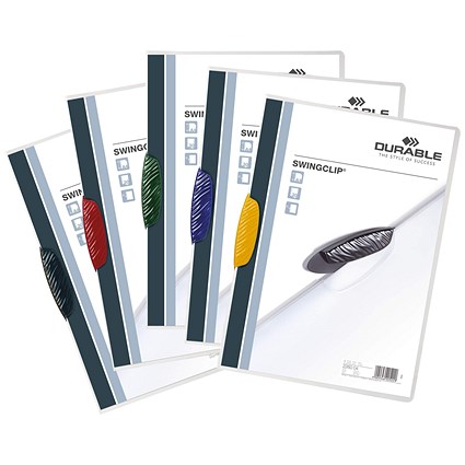 Durable A4 Swingclip Folders, 3mm Spine, Assorted, Pack of 25