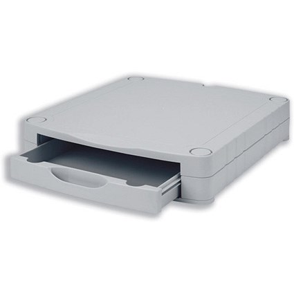 Monitor Screen Riser, Stackable, 1 Drawer, Grey