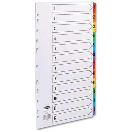 Concord Commercial Index 1-12 Multipunched Mylar-reinforced Multicolour-Tabs 160gsm A4 White