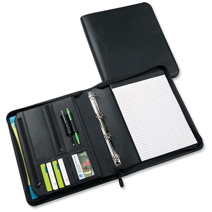 Masters Folio Ring Binder 4-Ring Zipped Leather-look W350xD30xH340mm Black