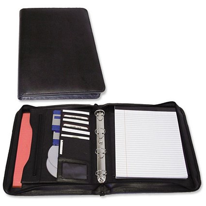 Masters Executive Folio Ring Binder 4-Ring Zipped Leather W300xD50xH363mm Black