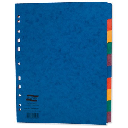 Europa Subject Dividers Pressboard 300gsm Europunched 10 Part A4 Wide Assorted [Pack 10]