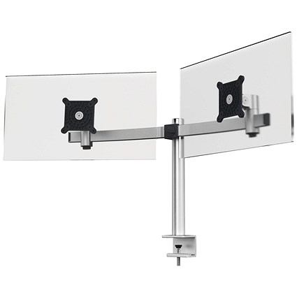 Durable Monitor Mount Pro Deskclamped Dual Monitor Arm, Adjustable Height and Tilt, Silver Durable Monitor Mount Pro Deskclamped Dual Monitor Arm, Adjustable Height and Tilt, Silver