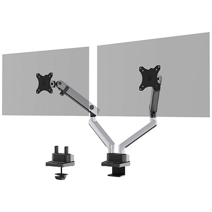 Durable Select Plus Deskclamped Dual Monitor Arm, Adjustable Height and Tilt, Silver Durable Select Plus Deskclamped Dual Monitor Arm, Adjustable Height and Tilt, Silver