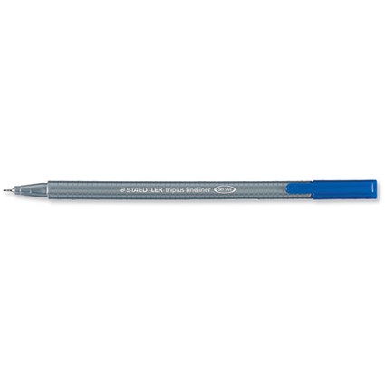 Staedtler Triplus Fineliner Pen Ergonomic Barrel 0.8mm Tip 0.3mm Line Blue [Pack 10]