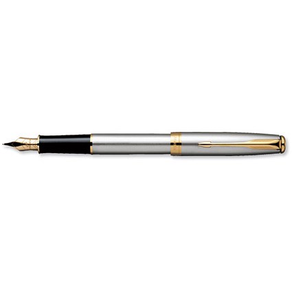 Parker Sonnet Fountain Pen Stainless Steel with 23k Gold-plated Nib and Gold Trim