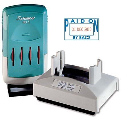 Xstamper Multi-dater Stamp - Preinked / Reinkable / Date / 4mm / Text - Paid On. By BACS / W54xD34mm