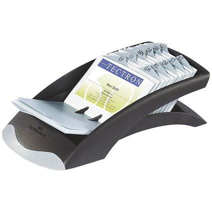 Durable Visifix Desk Business Card File, Indexed, Capacity: 200 Cards, Black
