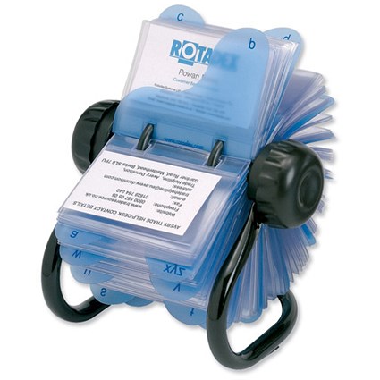 Rotadex Rotamate Rotary Business Card File with 200 Sleeves and A-Z Index Black
