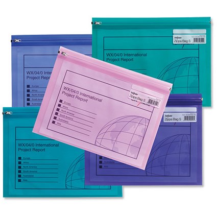 Snopake Zippa Bag Plastic Folder Zip Pull Flexible A5 Assorted [Pack 25]
