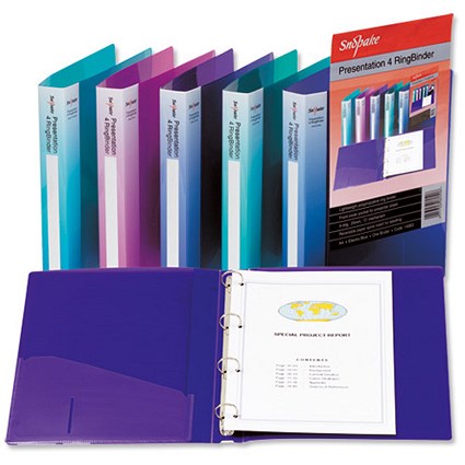 Snopake Presentation Ring Binder Polypropylene 4 O-Ring 25mm Size A4 Assorted [Pack 10]
