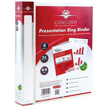 Concord Executive Presentation Binder, A4, 4 D-Ring, 25mm Capacity, Clear, Pack of 10