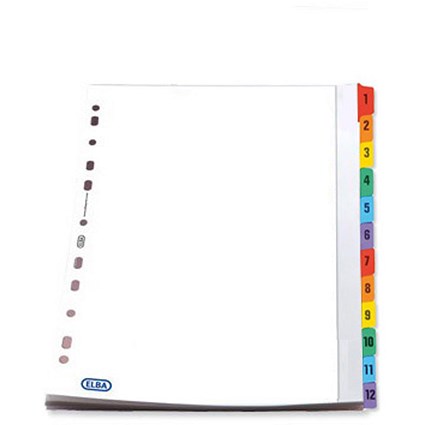 Elba Subject Dividers / 1-12 / Multicoloured Tabs / A4 / White