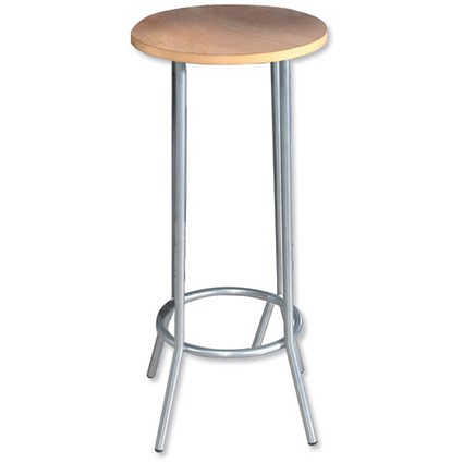 Trexus High Cafe Table / Round / Silver-effect Frame / 500mm Diameter / Beech