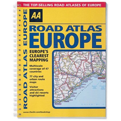 AA Road Atlas Europe Spiral Bound 47 Countries 12.6 Miles per Inch Scale A4