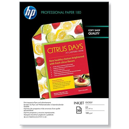 HP A4 Superior Double-Sided Glossy Inkjet Photo Paper, White, 180gsm, Pack of 50