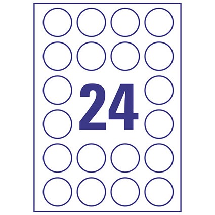 Avery Anti-Tamper Labels Laser 24TV 40mm Diameter Ref L6112-20 [480 Labels]