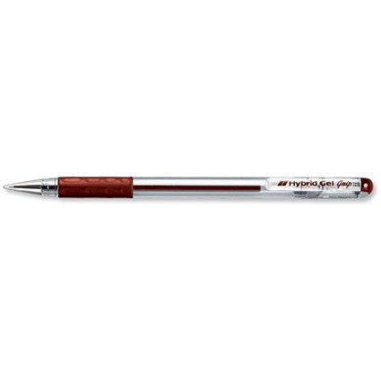 Pentel Hybrid Gel Grip Rollerball Pen 0.6mm Tip 0.3mm Line Red [Pack 12]
