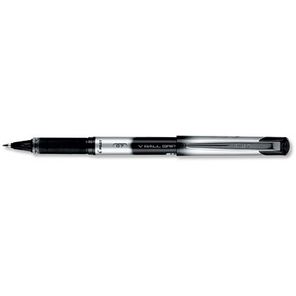 Pilot VBall VB7 Rollerball Pen, Rubber Grip, 0.7mm Tip, 0.4mm Line, Black, Pack of 12