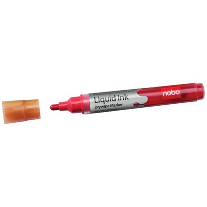 Nobo Liquid Ink Drymarker Drywipe Flipchart OHP, Bullet Tip, Red, Pack of 12
