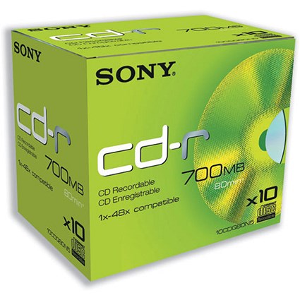 Sony CD-R Recordable Disk Write-once Cased 48x Speed 80 Min 700Mb [Pack 10]