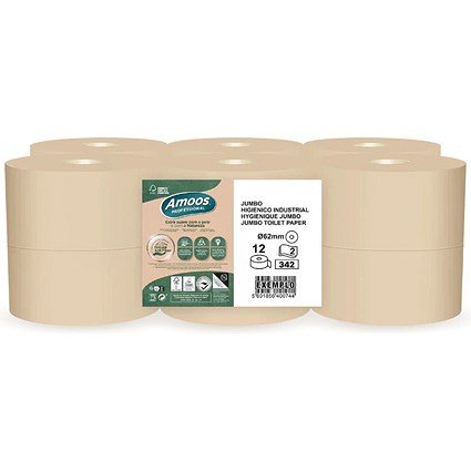 Purely Kind Mini Jumbo Unbleached Toilet Roll, 2-Ply, 120m, 62mm Core, Pack of 12