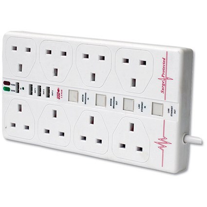 Extension Lead Surge Spoiler 6 Way with USB 45000 Max.Amps 2 Metre