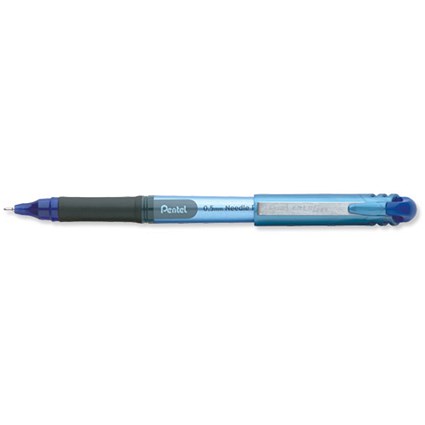 Pentel Energel Rollerball Pen Needle Point 0.5mm Tip 0.25mm Line Blue [Pack 12]