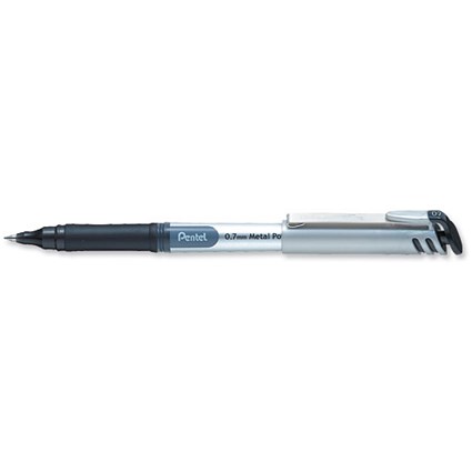 Pentel Energel Rollerball Pen Metal Point 0.7mm Tip 0.35mm Line Black [Pack 12]
