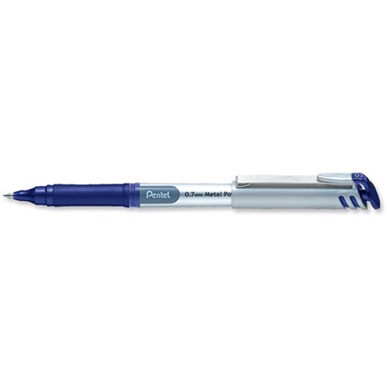 Pentel Energel Rollerball Pen Metal Point 0.7mm Tip 0.35mm Line Blue [Pack 12]