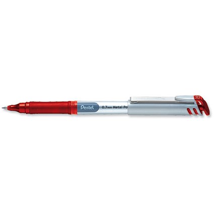 Pentel Energel Rollerball Pen Metal Point 0.7mm Tip 0.35mm Line Red [Pack 12]