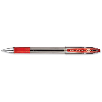 Pilot G-3 Gel Rollerball Pen, Refillable, Rubber Grip, Red, Pack of 12