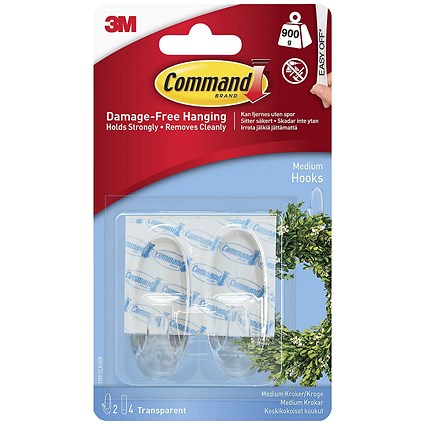 Command Medium Oval Hooks With Command Adhesive Strips, Clear, Pack of 2