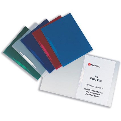 Rexel Folio File Semi-rigid Plastic with Front Cover Sheet A4 Frosted Assorted [Pack 5]