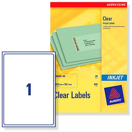 Avery Clear Addressing Labels / 1 per Sheet / 210x297mm / J8567-25 / 25 Labels