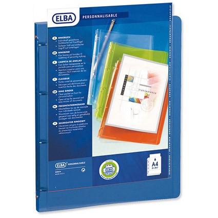 Elba Polyvision Presentation Binder, A4, 4 Ring, 20mm Capacity, Blue, Pack of 12