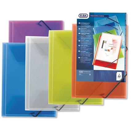 Elba Polyvision Elasticated 3-Flap Folders / Polypropylene / A4 / Assorted / Pack of 12