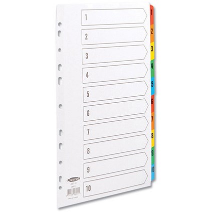 Concord Commercial Index 1-10 Multipunched Mylar-reinforced Multicolour-Tabs 160gsm A4 White